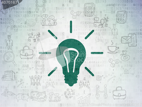 Image of Finance concept: Light Bulb on Digital Data Paper background