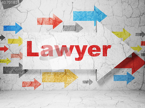 Image of Law concept: arrow with Lawyer on grunge wall background