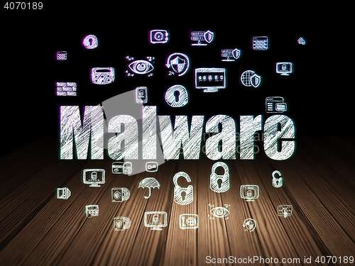 Image of Protection concept: Malware in grunge dark room