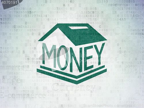 Image of Currency concept: Money Box on Digital Data Paper background