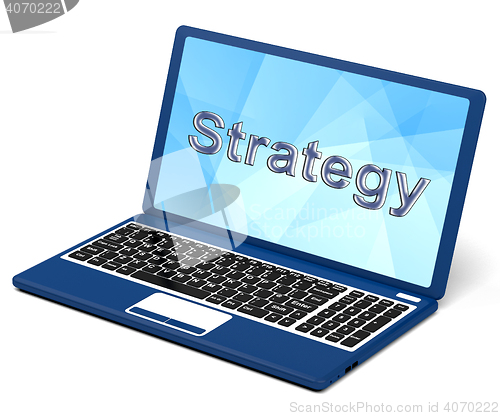 Image of Strategy Word On Laptop Showing Teamwork And Planning