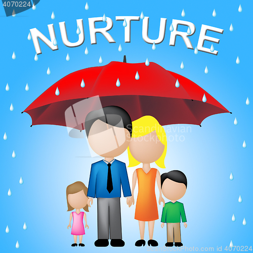 Image of Nurture Kids Shows Umbrellas Supporting And Offspring