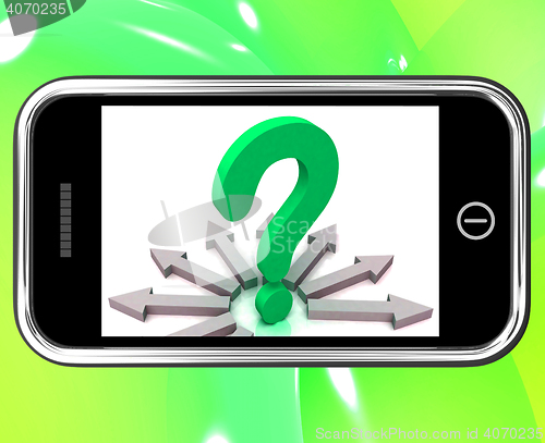 Image of Question Mark On Smartphone Shows Asking Questions