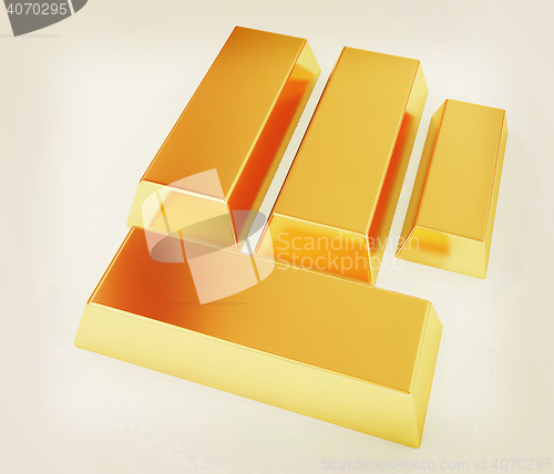 Image of gold bars. 3D illustration. Vintage style.