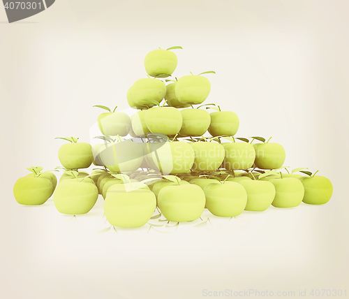 Image of Piramid of apples on a white. 3D illustration. Vintage style.