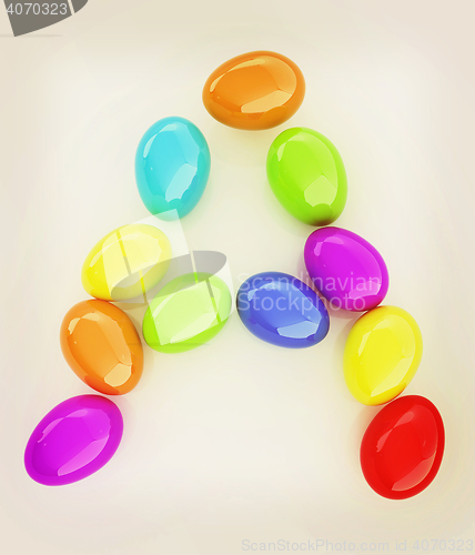 Image of Alphabet from colorful eggs. Letter \"A\". 3D illustration. Vintag