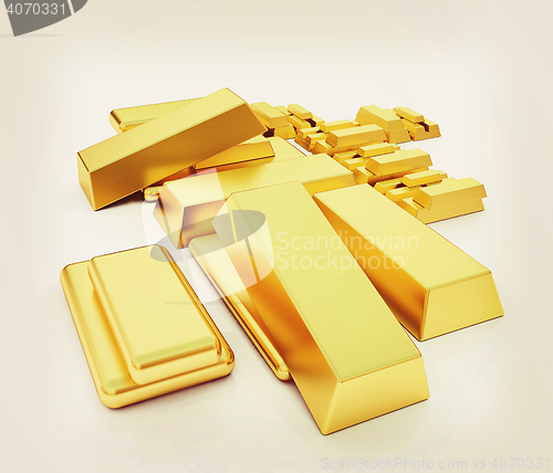 Image of gold bars. 3D illustration. Vintage style.