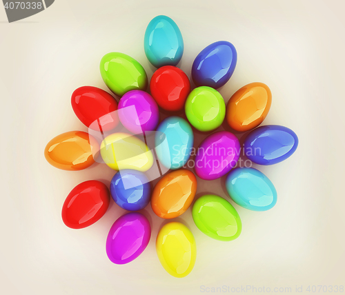 Image of Colored Eggs on a white background. 3D illustration. Vintage sty