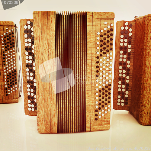 Image of Musical instruments - retro bayans. 3D illustration. Vintage sty