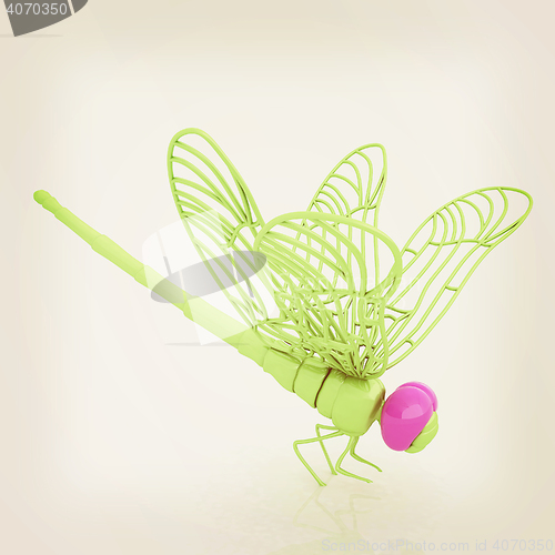 Image of Dragonfly. 3D illustration. Vintage style.