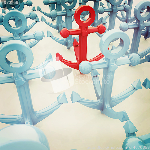 Image of leadership concept with anchors. 3D illustration. Vintage style.