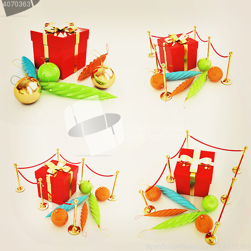 Image of Set of  Beautiful Christmas gifts. 3D illustration. Vintage styl