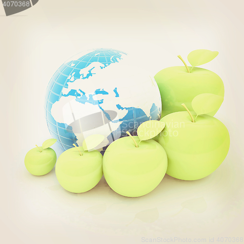 Image of Earth and apples around - from the smallest to largest. Global d