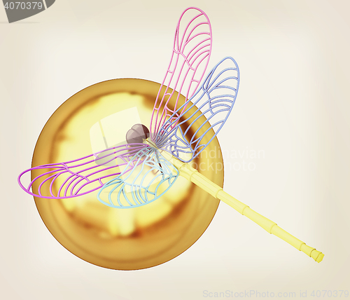 Image of Dragonfly on abstract design sphere. 3D illustration. Vintage st