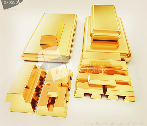 Image of gold bars. 3D illustration. Vintage style.