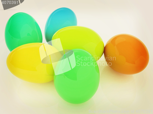 Image of Colored Eggs on a white background. 3D illustration. Vintage sty