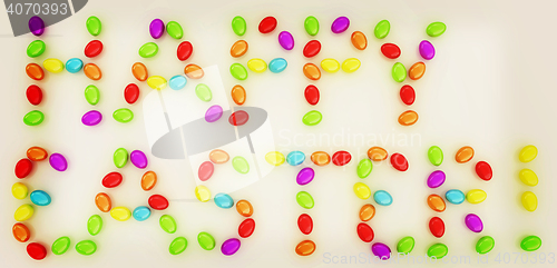 Image of Easter eggs as a \"Happy Easter\" greeting on white background. 3D