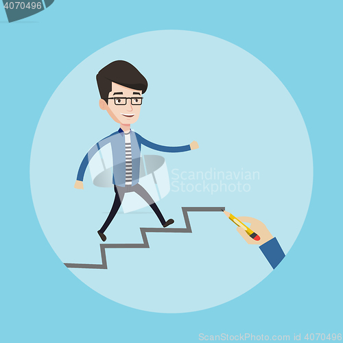 Image of Businessman running upstairs vector illustration.