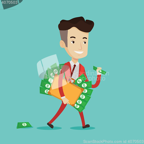 Image of Businessman with suitcase full of money.