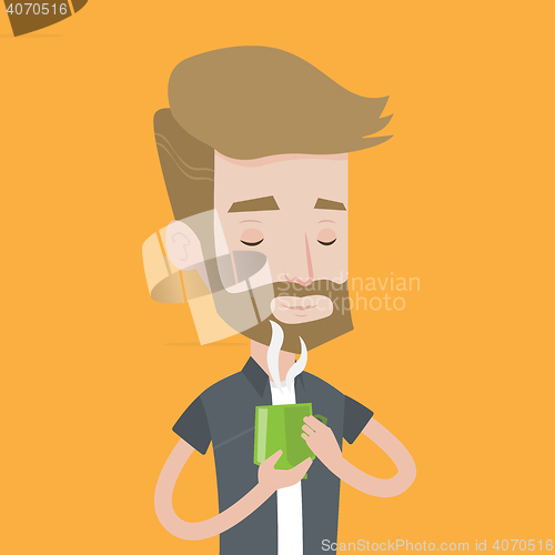Image of Man enjoying cup of hot coffee vector illustration