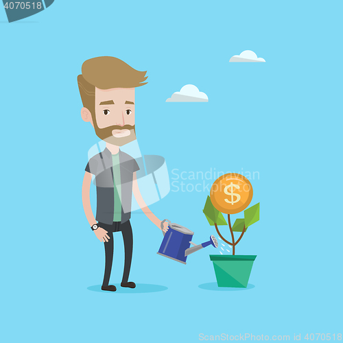 Image of Man watering money flower vector illustration.