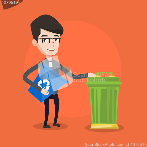 Image of Man with recycle bin and trash can.