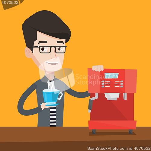 Image of Man making coffee vector illustration.