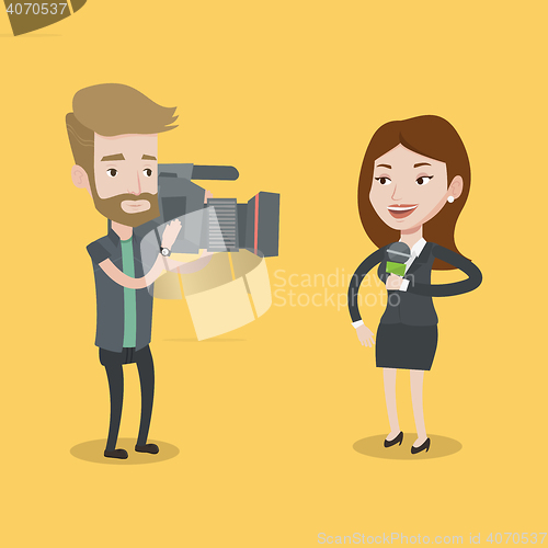 Image of TV reporter and operator vector illustration.