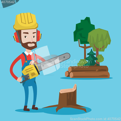 Image of Lumberjack with chainsaw vector illustration.