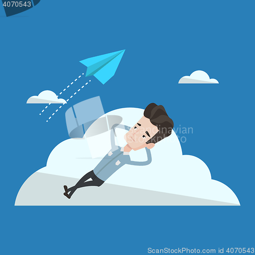 Image of Businessman lying on cloud vector illustration.