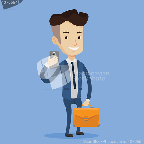 Image of Businessman making selfie vector illustration.