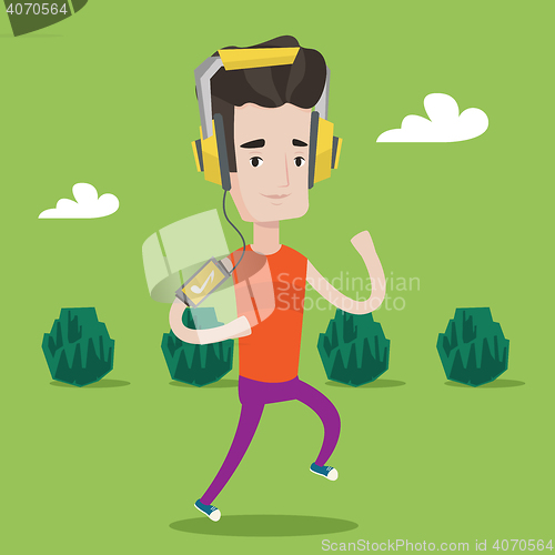 Image of Man running with earphones and smartphone.
