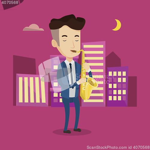 Image of Musician playing on saxophone vector illustration.
