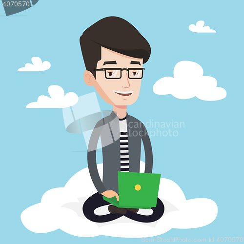 Image of Man using cloud computing technology.