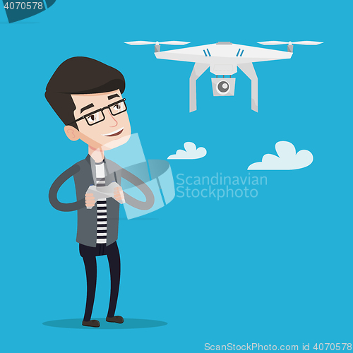 Image of Man flying drone vector illustration.