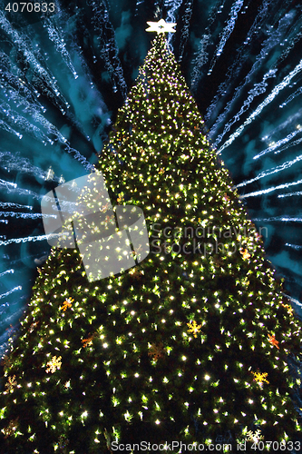 Image of christmas background from blue xmas lights