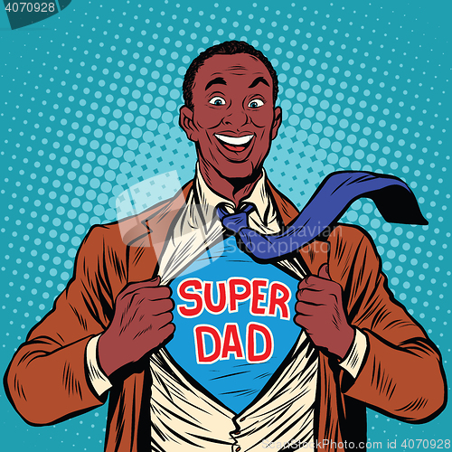 Image of African American joyful super dad