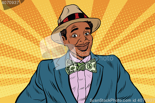 Image of Retro African American businessman with dollar tie