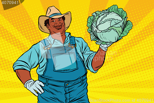 Image of African American farmer with cabbage