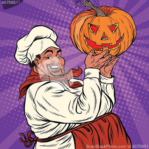 Image of African American or Latino with a Halloween pumpkin