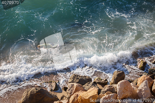 Image of Beautiful marine landscape with sea waves and coastline