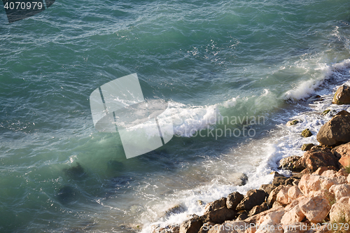 Image of Wild rocky coast line and waves of the black sea