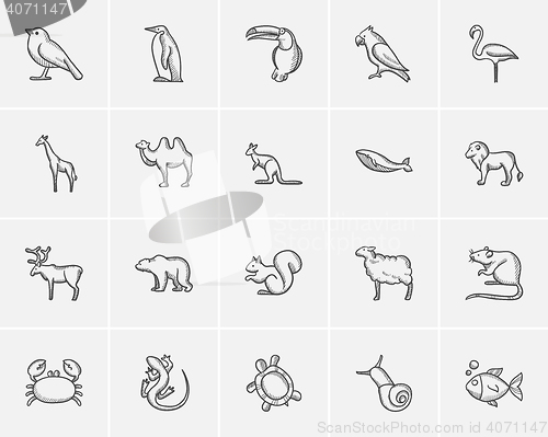 Image of Animals sketch icon set.
