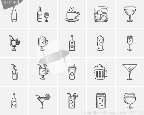 Image of Drinks sketch icon set.