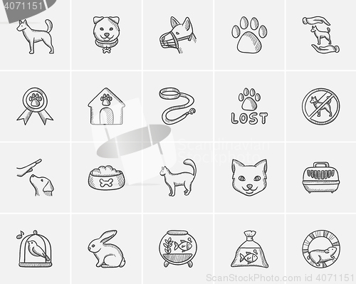 Image of Pets sketch icon set.