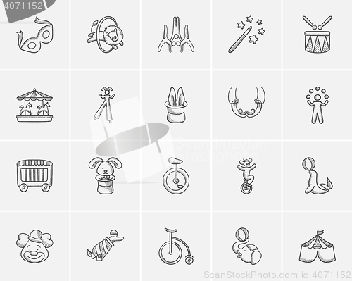 Image of Circus sketch icon set.