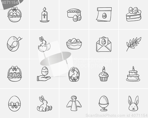 Image of Easter sketch icon set.