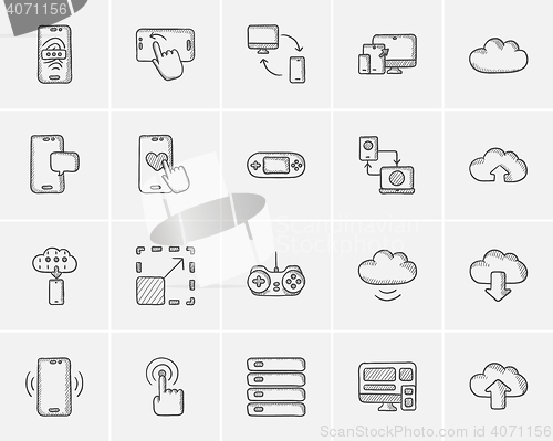 Image of Technology sketch icon set.