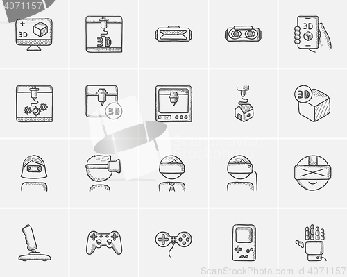 Image of Technology sketch icon set.
