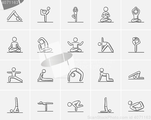 Image of Yoga sketch icon set.